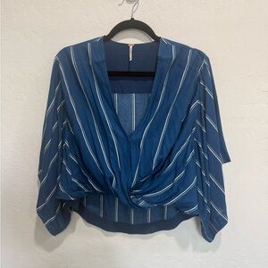 Free People Navy Striped Blouse